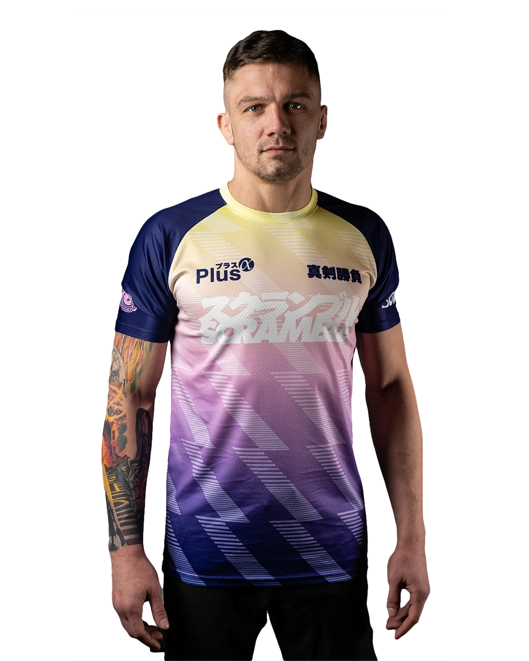 紫色 ロゴ入り スポーツシャツ DORAI トレーニングTシャツ PURPLE/YELLOW – SCRAMBLE JAPAN